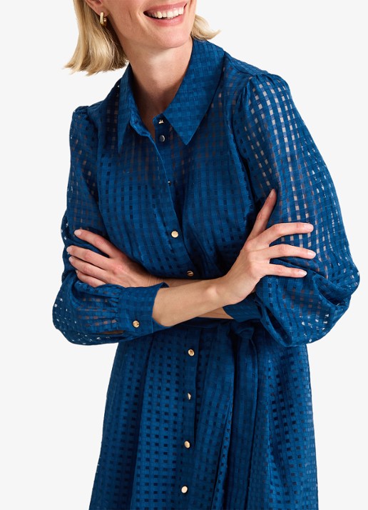 Phase Eight Natalie midi jurk met ruitdessin - detail 5 donkerblauw