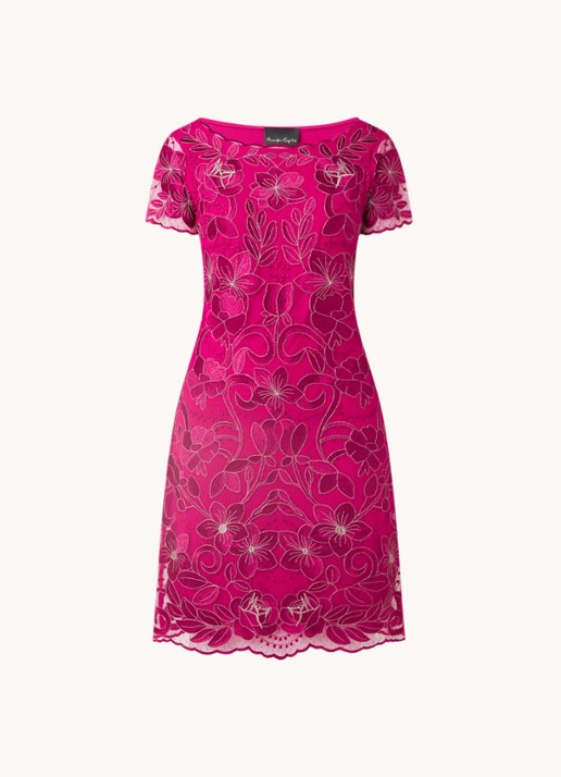 Phase Eight Nessa mini jurk van kant met bloemenprint - voorkant 3 fuchsia