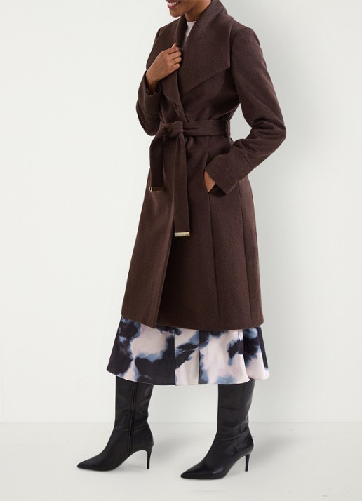 Phase Eight Nicci mantel met strikceintuur - voorkant 2 bruin