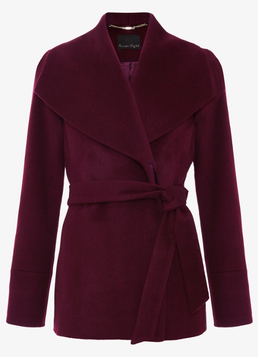 Phase Eight Nicci mantel met strikceintuur - voorkant bordeauxrood