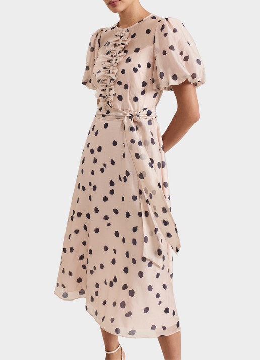 Phase Eight Nicola midi jurk  met stippenprint en strikceintuur