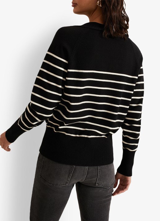 Phase Eight Nina fijngebreid vest met streepprint - achterkant 7 zwart