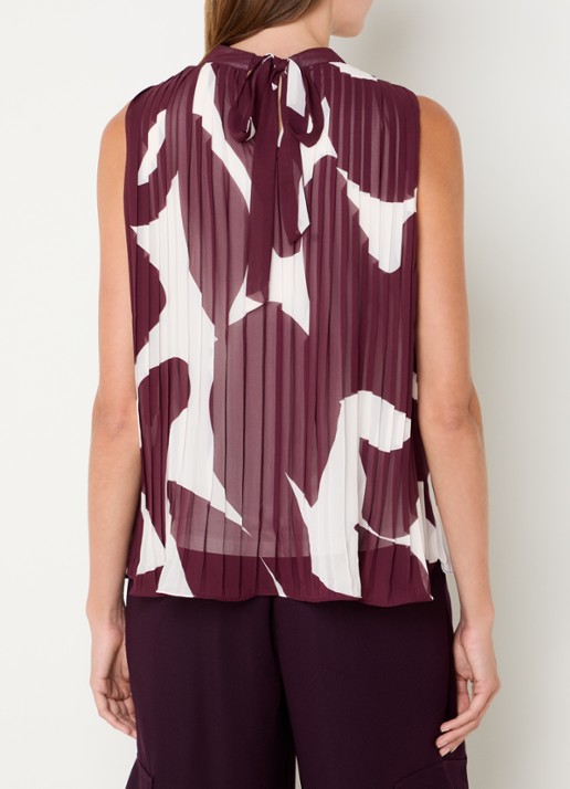 Phase Eight Nina semi-transparante top met print en plissé - achterkant aubergine