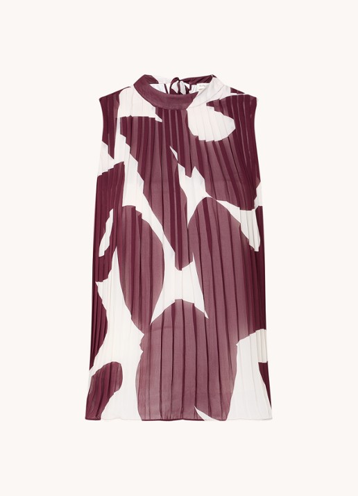 Phase Eight Nina semi-transparante top met print en plissé - voorkant 4 aubergine