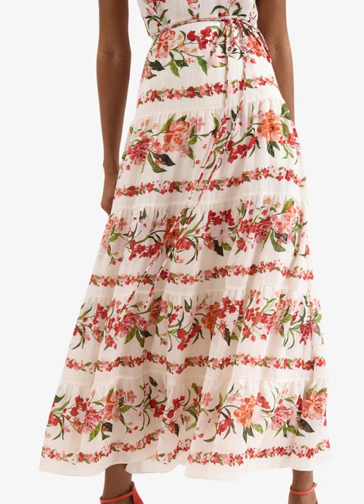 Phase Eight Nita midi jurk met bloemenprint in linnenblend - detail 4 cream