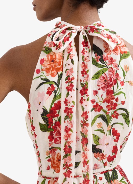 Phase Eight Nita midi jurk met bloemenprint in linnenblend - detail 5 cream