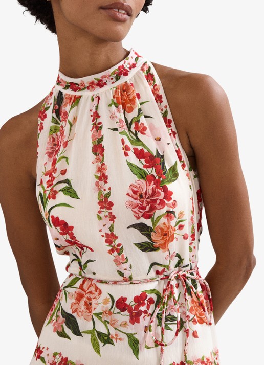 Phase Eight Nita midi jurk met bloemenprint in linnenblend - detail 7 cream
