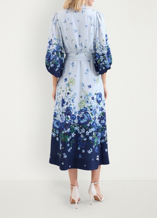 Phase Eight Noella midi blousejurk met bloemenprint - achterkant lichtblauw