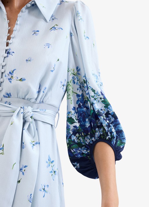 Phase Eight Noella midi blousejurk met bloemenprint - detail 3 lichtblauw