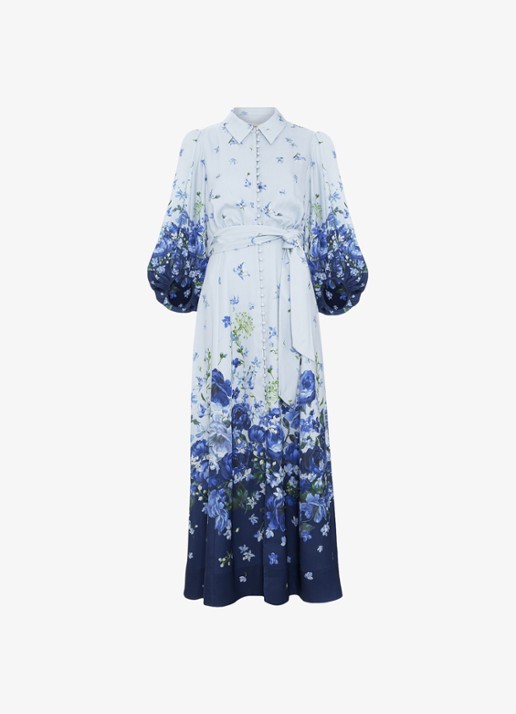 Phase Eight Noella midi blousejurk met bloemenprint - voorkant 6 lichtblauw