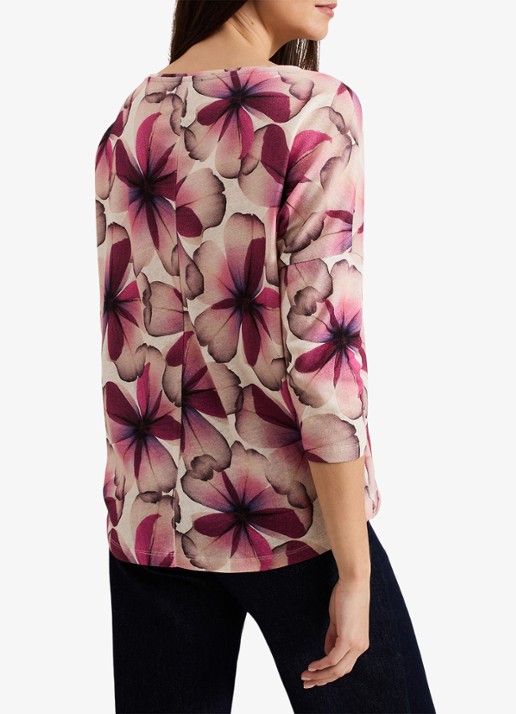 Phase Eight Nori top in linnenblend met bloemenprint - achterkant 7 roze