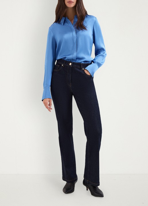 Phase Eight Novie blouse van satijn - voorkant 2 donkerblauw