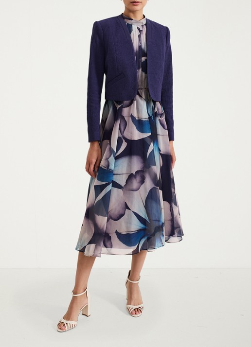 Phase Eight Olivia cropped blazer met structuur - voorkant 7 donkerblauw