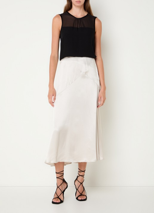 Phase Eight Ophelia midi rok van satijn - voorkant 4 beige