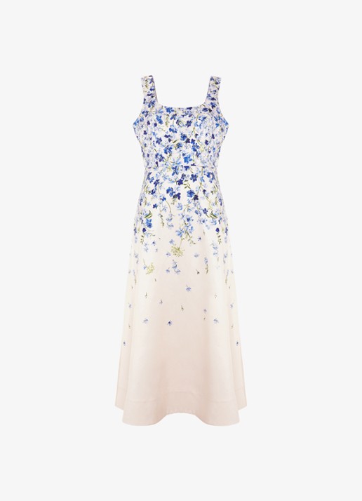 Phase Eight Orla midi jurk met bloemenprint - voorkant 2 blauw