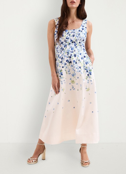 Phase Eight Orla midi jurk met bloemenprint - voorkant 3 blauw
