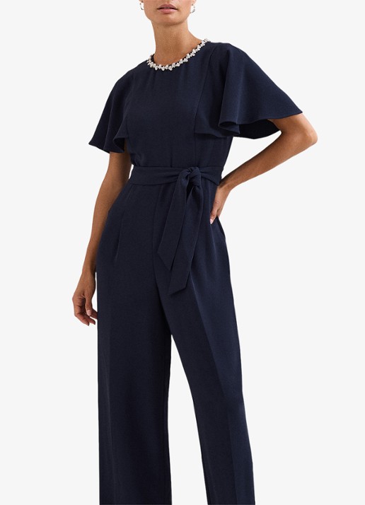 Phase Eight Orwen jumpsuit met strikceintuur - detail 4 donkerblauw