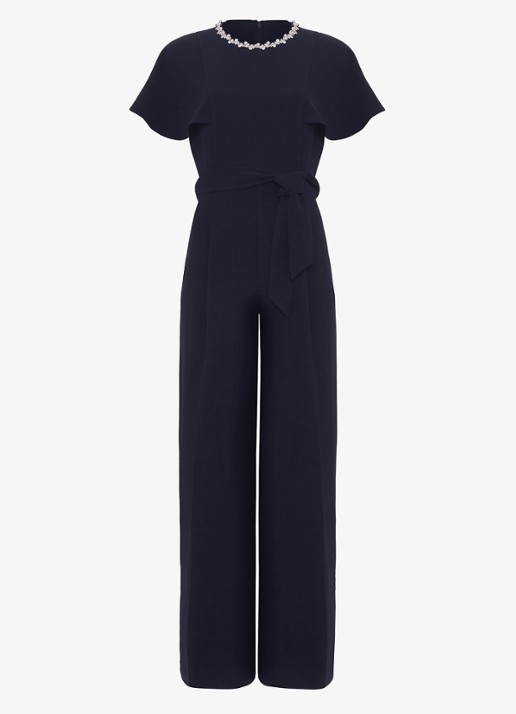 Phase Eight Orwen jumpsuit met strikceintuur - voorkant 2 donkerblauw