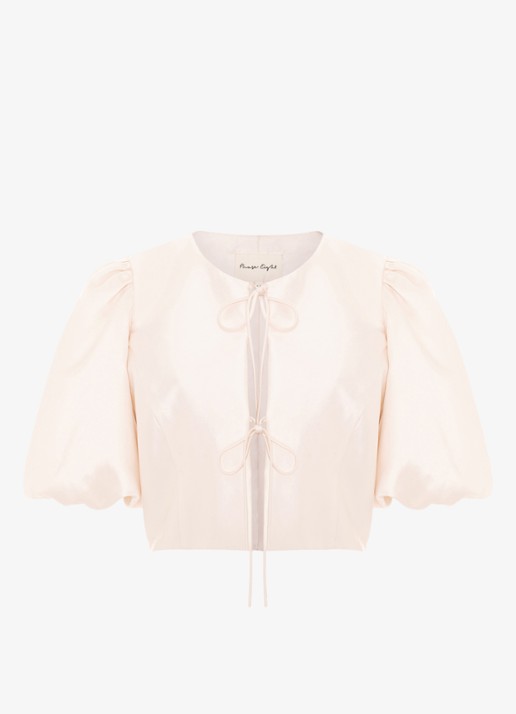 Phase Eight Paulina bolero met pofmouw - voorkant 6 gebroken wit