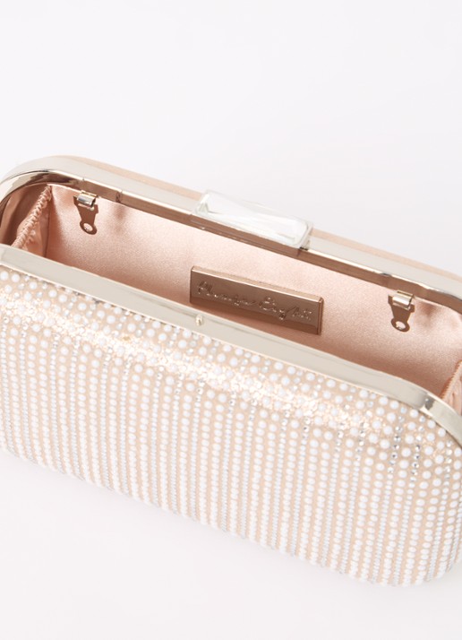 Phase Eight Pearl clutch met strass en afneembare schouderriem - detail creme