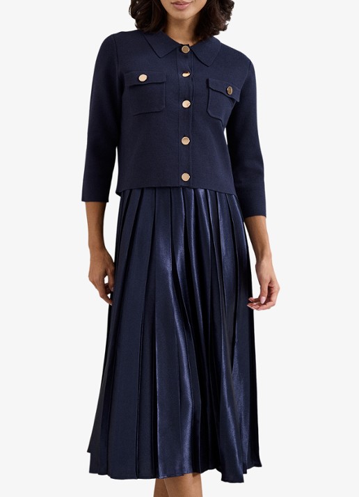 Phase Eight Penny midi jurk met plooien - detail 3 donkerblauw