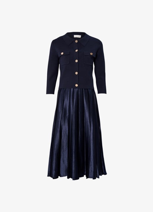 Phase Eight Penny midi jurk met plooien - voorkant donkerblauw