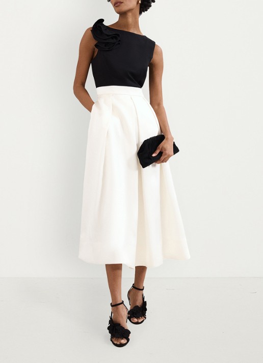 Phase Eight Perla midi jurk met steekzakken - voorkant 2 zwart