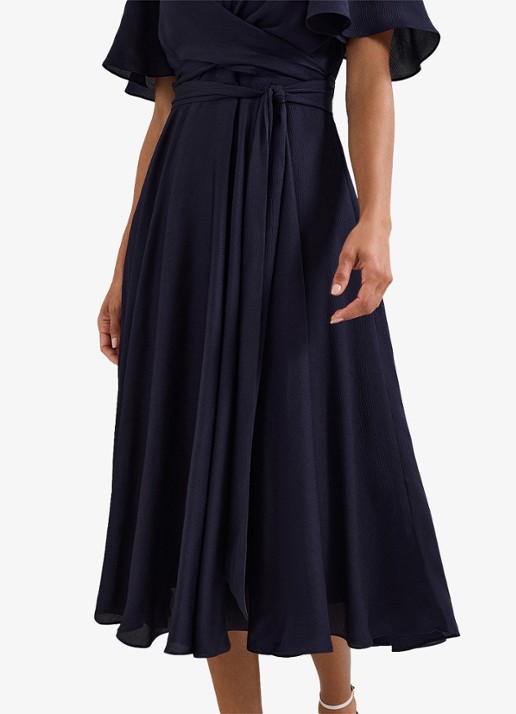 Phase Eight Petite Abbie midi jurk met strikceintuur - detail 7 donkerblauw