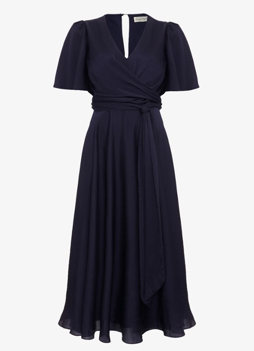 Phase Eight Petite Abbie midi jurk met strikceintuur - voorkant 2 donkerblauw