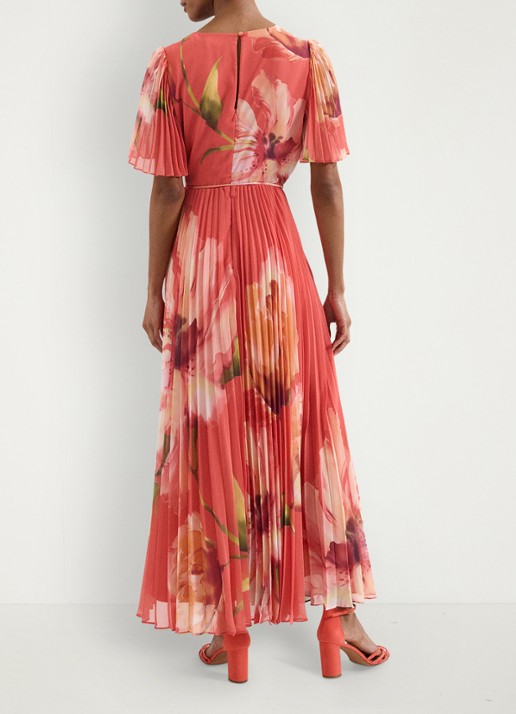 Phase Eight Petite Abigail maxi jurk met plooien en vlindermouw - achterkant 6 orange