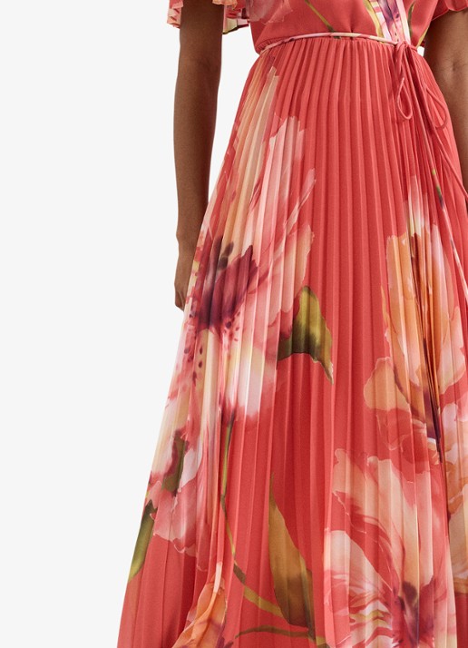 Phase Eight Petite Abigail maxi jurk met plooien en vlindermouw - detail 2 orange
