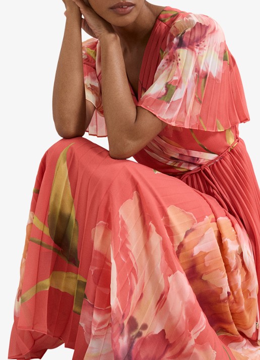 Phase Eight Petite Abigail maxi jurk met plooien en vlindermouw - detail 4 orange