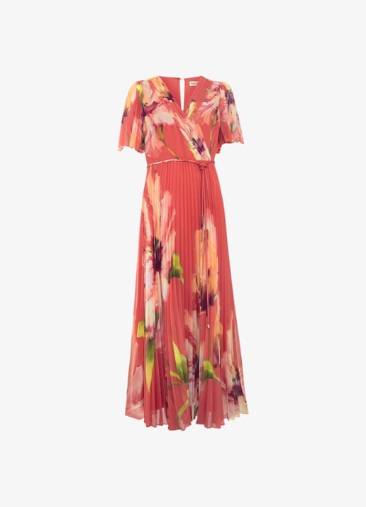 Phase Eight Petite Abigail maxi jurk met plooien en vlindermouw - voorkant 7 orange