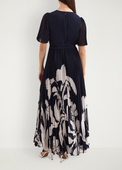 Phase Eight Petite Abigail maxi wikkeljurk met plooien - achterkant donkerblauw