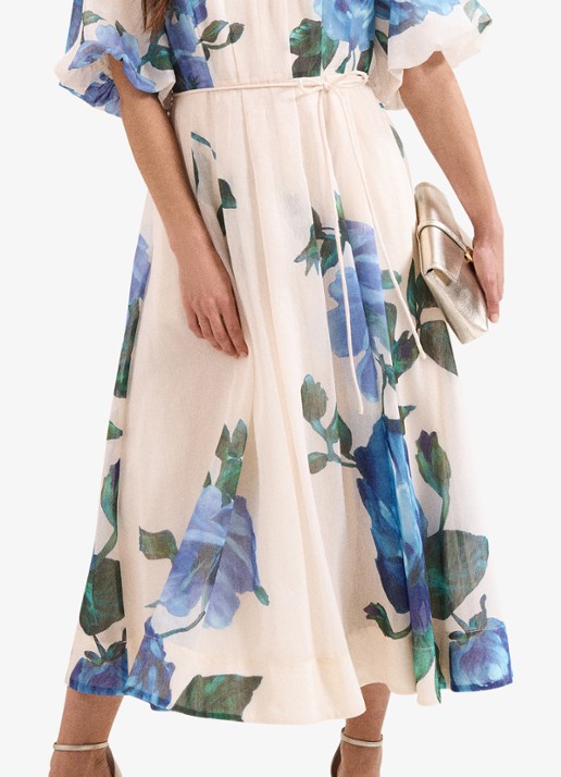 Phase Eight Petite Adeline midi jurk in linnenblend met bloemenprint - detail 6 blauw