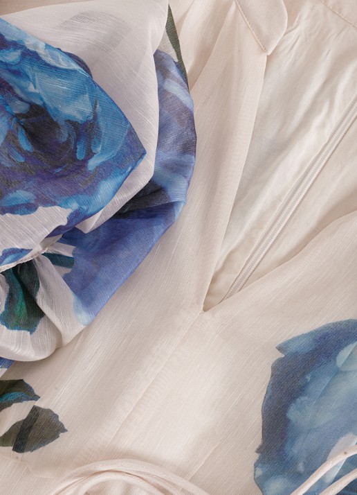 Phase Eight Petite Adeline midi jurk in linnenblend met bloemenprint - detail 8 blauw