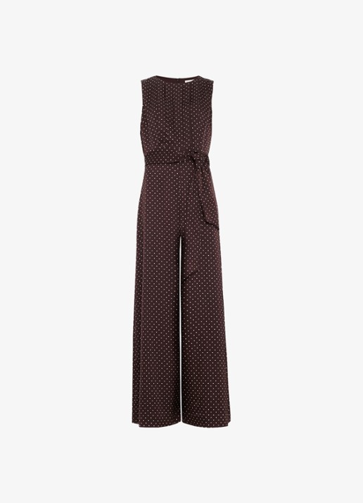 Phase Eight Petite Janine wide fit jumpsuit met stippenprint - voorkant 5 donkerbruin