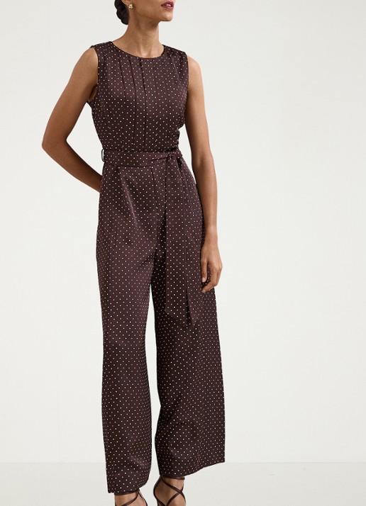 Phase Eight Petite Janine wide fit jumpsuit met stippenprint - voorkant 6 donkerbruin