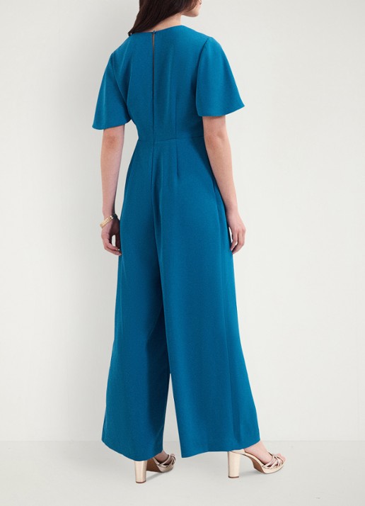 Phase Eight Petite Julissa wide fit jumpsuit met V-hals - achterkant 7 turquoise