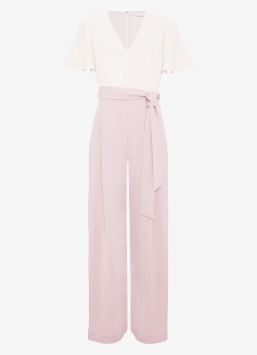 Phase Eight Petite Kallie wide fit jumpsuit met steekzakken en strikceintuur - voorkant oudroze