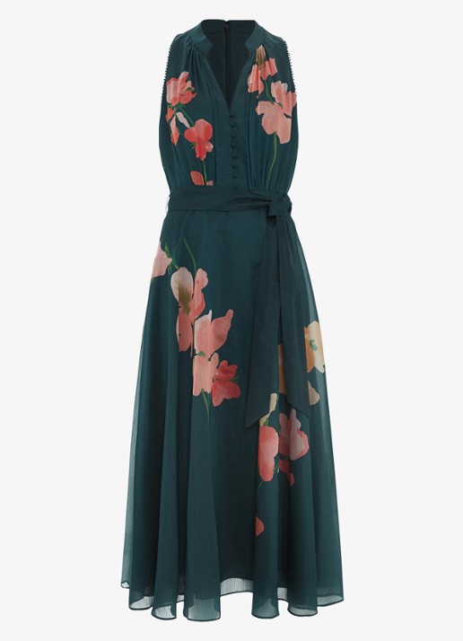Phase Eight Petite Lucinda midi A-lijn jurk met strikceintuur - voorkant 2 groen