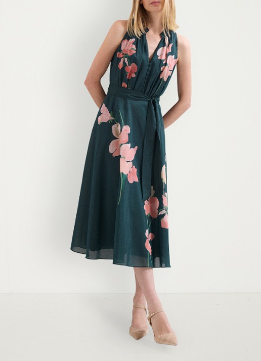 Phase Eight Petite Lucinda midi A-lijn jurk met strikceintuur - voorkant 3 groen