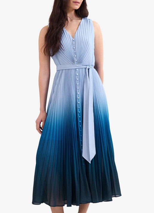 Phase Eight Petite Mira midi jurk met strikceintuur - detail blauw