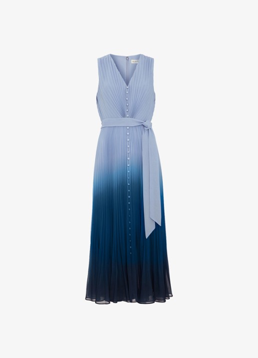 Phase Eight Petite Mira midi jurk met strikceintuur - voorkant 7 blauw
