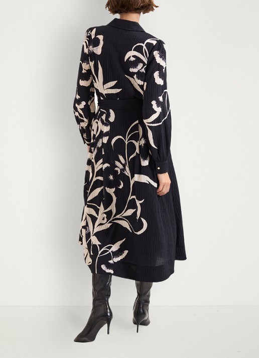 Phase Eight Petite Natalie midi tuniekjurk met print en strikceintuur - achterkant 3 zwart