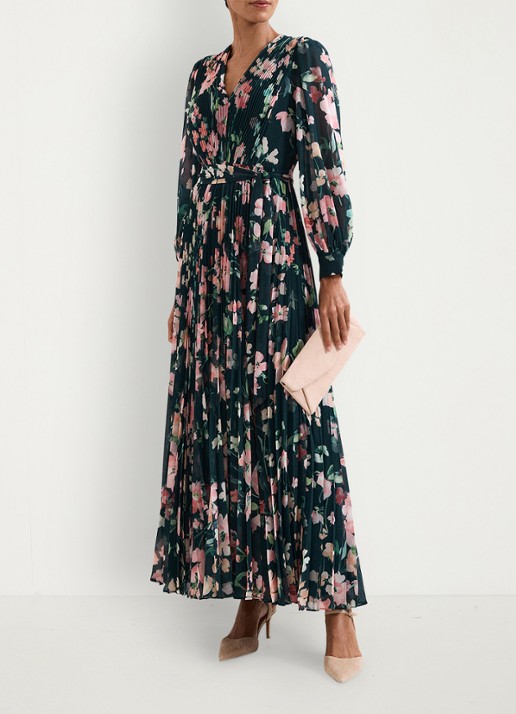 Phase Eight Petite Rosa maxi jurk met plooien en print - voorkant 3 groen