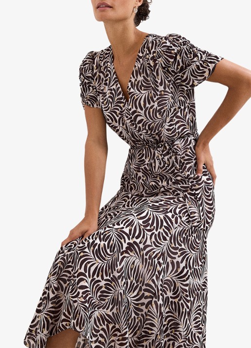 Phase Eight Petite Verity midi jurk met pofmouwen - detail 6 bruin