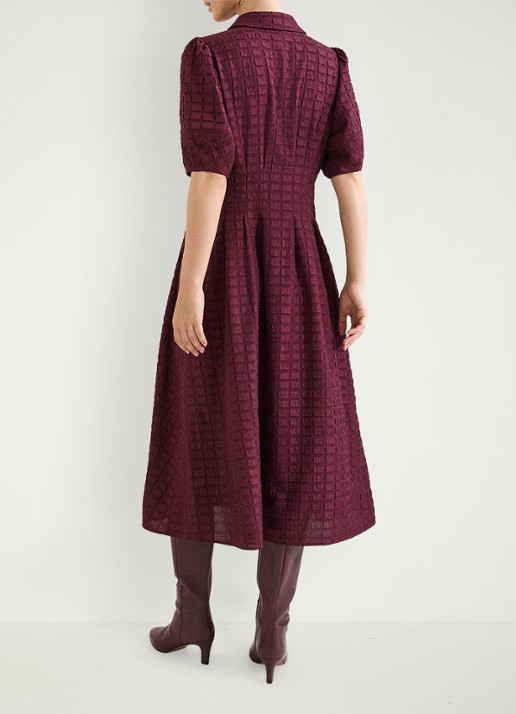 Phase Eight Petite Yasmine midi jurk met pofmouw en steekzakken - achterkant 6 bordeauxrood