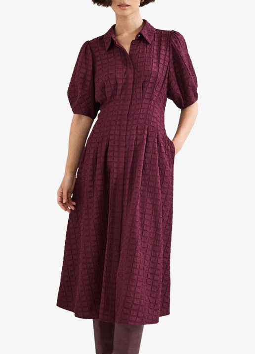 Phase Eight Petite Yasmine midi jurk met pofmouw en steekzakken