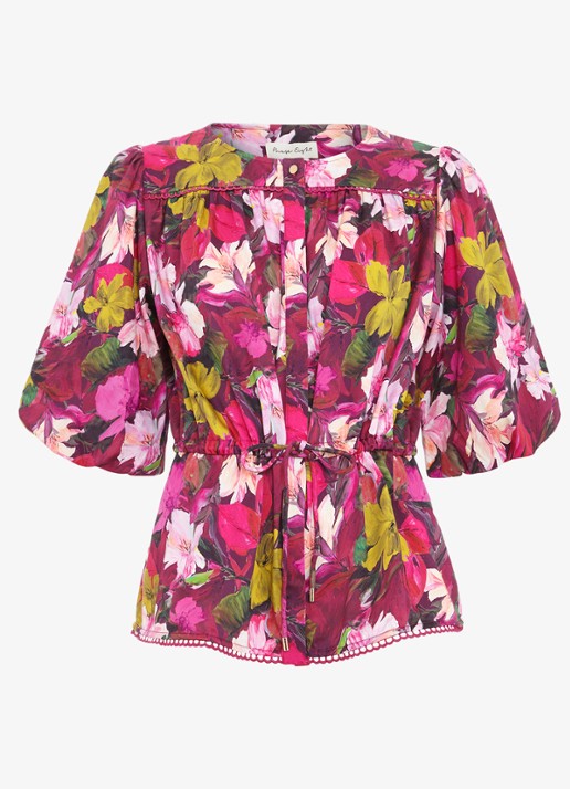 Phase Eight Pia blouse met bloemenprint - voorkant 2 donkerroze